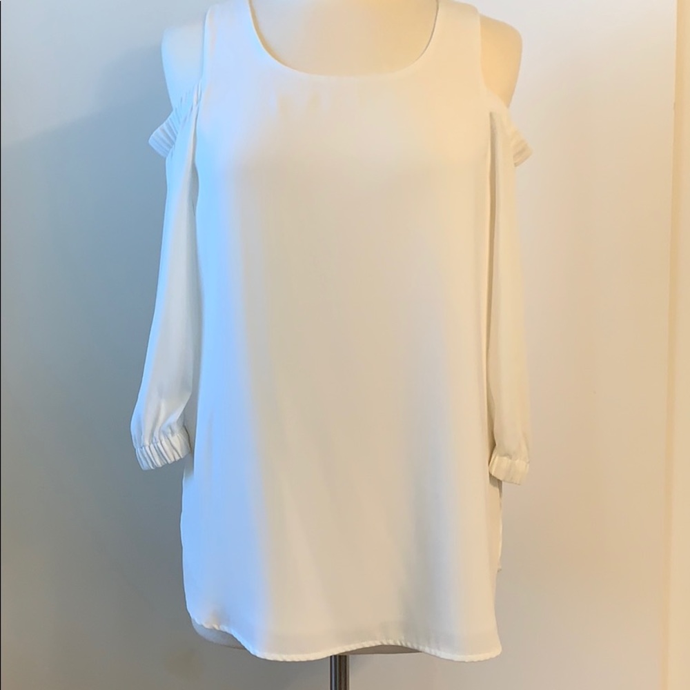 White cold shoulder blouse